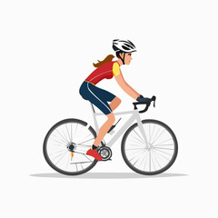 Naklejka premium Vector Illustration of Female Cyclist Riding a Road Bike