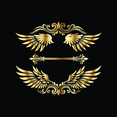 Obraz premium Vector set of gold vintage frames. Elegant element for design in Eastern style, place for text. Floral golden border. Lace illustration for invitations and greeting cards.