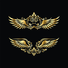 Fototapeta premium Vector set of gold vintage frames. Elegant element for design in Eastern style, place for text. Floral golden border. Lace illustration for invitations and greeting cards.