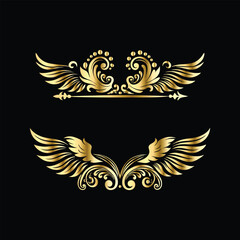 Vector set of gold vintage frames. Elegant element for design in Eastern style, place for text. Floral golden border. Lace illustration for invitations and greeting cards.