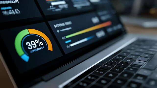 A closeup of a sleek laptop screen displaying a progress bar for a software update alongside open tabs of online learning platforms and digital resources symbolizing the commitment