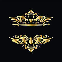 Obraz premium Vector set of gold vintage frames. Elegant element for design in Eastern style, place for text. Floral golden border. Lace illustration for invitations and greeting cards.