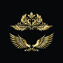 Vector set of gold vintage frames. Elegant element for design in Eastern style, place for text. Floral golden border. Lace illustration for invitations and greeting cards.