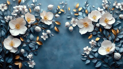 Exquisitely detailed floral arrangement in shades of white and blue.