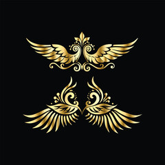 Vector set of gold vintage frames. Elegant element for design in Eastern style, place for text. Floral golden border. Lace illustration for invitations and greeting cards.