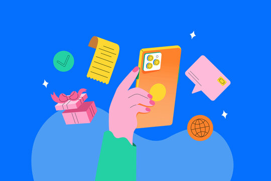 Illustration of Mobile Payment with Various Icons Around