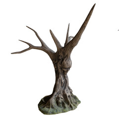 3D rendered spooky tree with a face isolated on transparent background