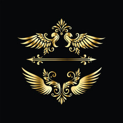 Fototapeta premium Vector set of gold vintage frames. Elegant element for design in Eastern style, place for text. Floral golden border. Lace illustration for invitations and greeting cards.