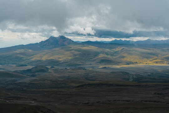 Scenic view of vast volcanic landscape in Ecuadorian Andes 