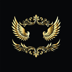 Obraz premium Gold floral round frame on black background. Vector design element for greeting card, wedding invitation, save the date card. Vintage gold floral round frame. Luxury design element. Vector illustrati 