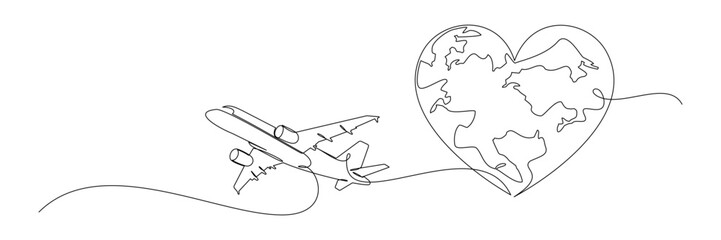 airplane flying around the earth with continuous line drawing of globe.concept of travel tourism and travel vector 4