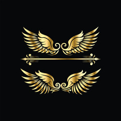 Gold floral round frame on black background. Vector design element for greeting card, wedding invitation, save the date card. Vintage gold floral round frame. Luxury design element. Vector illustrati
