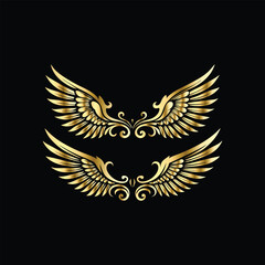 Obraz premium Gold floral round frame on black background. Vector design element for greeting card, wedding invitation, save the date card. Vintage gold floral round frame. Luxury design element. Vector illustrati 