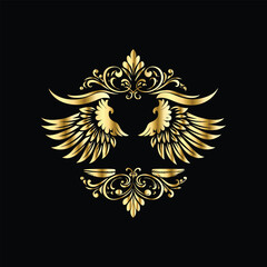 Obraz premium Gold floral round frame on black background. Vector design element for greeting card, wedding invitation, save the date card. Vintage gold floral round frame. Luxury design element. Vector illustrati 