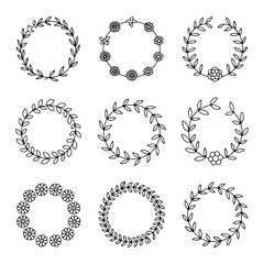 Obraz premium Unique and high quality Floral wreath line icon set