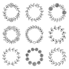 Unique and high quality Floral wreath line icon set