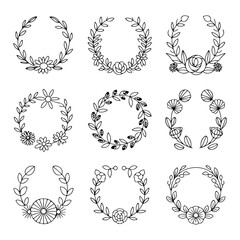 Unique and high quality Floral wreath line icon set