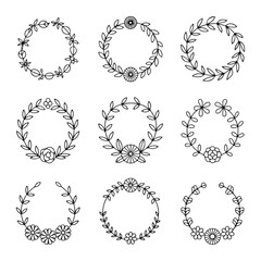 Obraz premium Unique and high quality Floral wreath line icon set