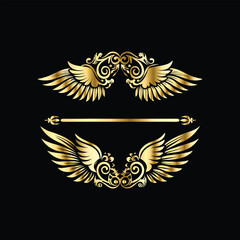 Obraz premium Gold floral round frame on black background. Vector design element for greeting card, wedding invitation, save the date card. Vintage gold floral round frame. Luxury design element. Vector illustrati 