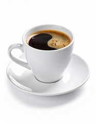 Fototapeta premium A hot cup of coffee on a white backdrop. 