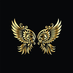 Fototapeta premium Gold floral round frame on black background. Vector design element for greeting card, wedding invitation, save the date card. Vintage gold floral round frame. Luxury design element. Vector illustrati 