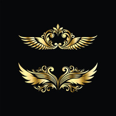 Obraz premium Gold floral round frame on black background. Vector design element for greeting card, wedding invitation, save the date card. Vintage gold floral round frame. Luxury design element. Vector illustrati 