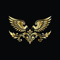 Obraz premium Gold floral round frame on black background. Vector design element for greeting card, wedding invitation, save the date card. Vintage gold floral round frame. Luxury design element. Vector illustrati 