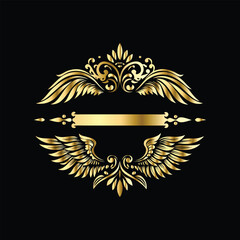 Obraz premium Gold floral round frame on black background. Vector design element for greeting card, wedding invitation, save the date card. Vintage gold floral round frame. Luxury design element. Vector illustrati 