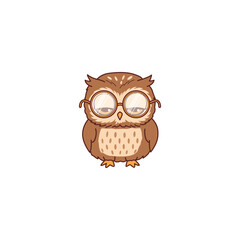 Fototapeta premium An icon of a cute cartoon owl wearing large round spectacles, symbolizing intelligence, wisdom, and a studious or scholarly demeanor.