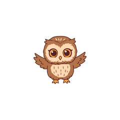Fototapeta premium An icon of a cute cartoon owl with its wings outstretched, as if waving, symbolizing greeting, friendliness, and an inviting gesture.