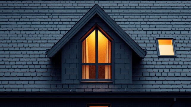 Dark roof with lit dormer window