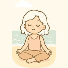 Cartoon Girl Doing Yoga Pose | Calm Wellness & Meditation Vector Illustration