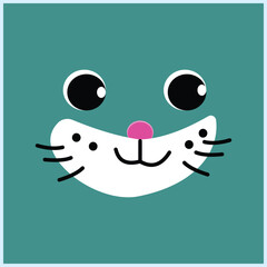 Cute cat face with big eyes, pink nose, and sweet smile. Suitable for children's design, decoration, toys, or interesting and fun learning media.