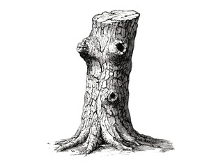 Vintage cherry tree bark engraving, hand-drawn botanical art, rustic decor, eco-friendly sketch, woodland retro design, tree trunk black line art, minimalist forest print,