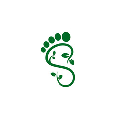 Footprint logo with leaf shape. Podiatry foot care logo template.