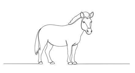 Line drawing of a horse standing on a plain background