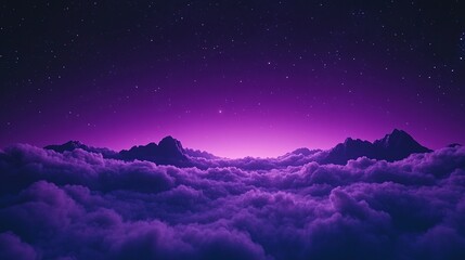 Fototapeta premium Purple mountains over a sea of clouds at night.