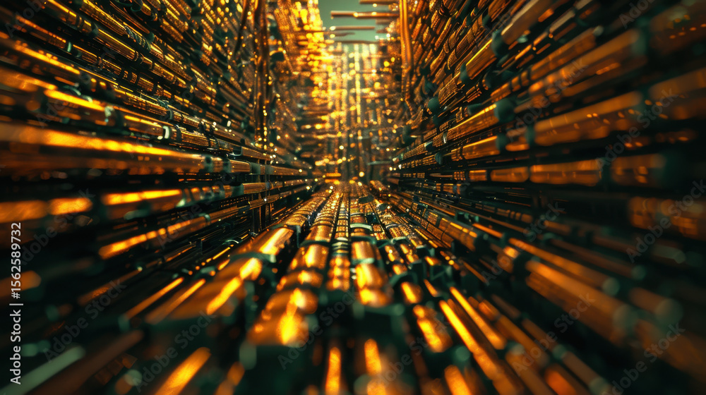 Poster mesmerizing abstract data grid with glowing golden lines and futuristic atmosphere, evoking sense of