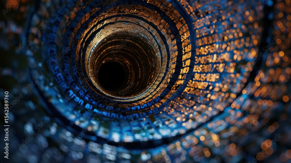 Poster Mesmerizing data tunnel spiraling with fast moving numbers, creating sense of depth and intrigue