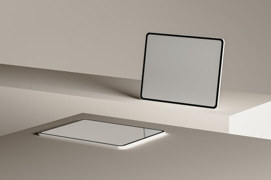 Minimal still life showcasing sleek tablet on modern surface