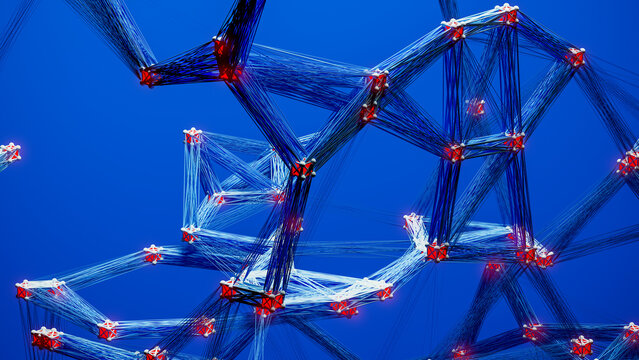 Explore connections in 3D technological abstract design with nodes