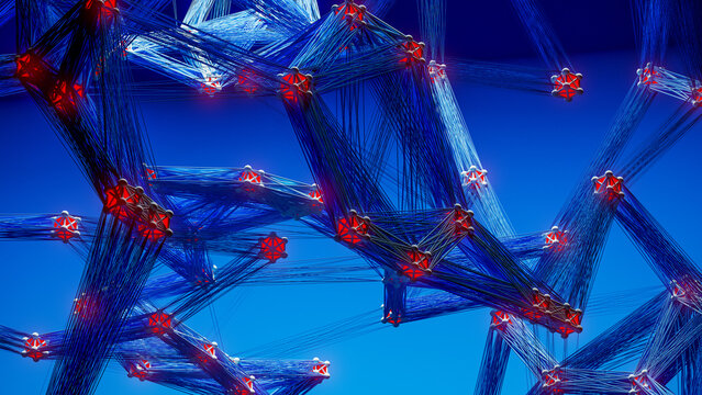 Explore connections in 3D technological abstract design with nodes