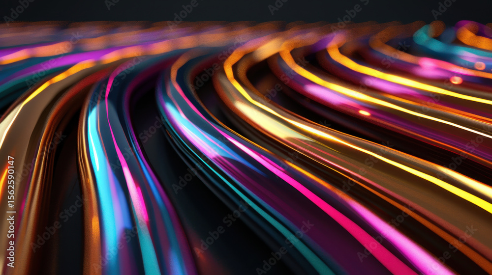 Poster vibrant abstract lines flow in neon colors, creating dynamic visual effect that captivates viewer at