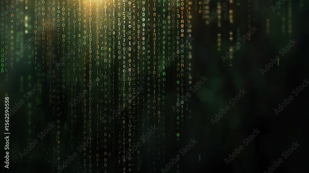 Aufkleber digital binary code cascading in dark, tech inspired background creates futuristic atmosphere. glowi