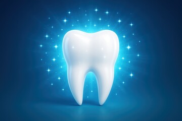 Pristine white tooth with radiant glow effects symbolizing optimal dental health and oral hygiene