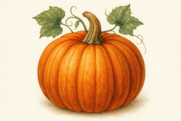 Hand-painted watercolor autumn pumpkin with realistic texture and natural stem detail