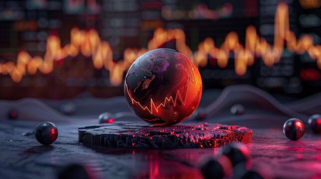 Striking visualization of globe with financial data trends, symbolizing global market dynamics and economic fluctuations