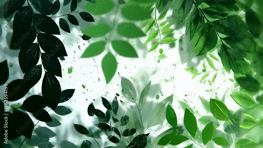 Wall mural a captivating animation of diverse tropical leaf silhouettes fills the edges of the frame featuring 