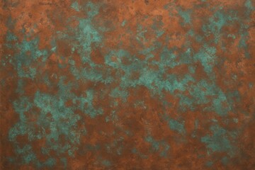 Fototapeta premium Industrial weathered copper surface with rich patina oxidation patterns creating authentic metallic texture for architectural design applications