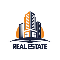 Modern Real Estate Lettermark Logo Design with Building Silhouette, Commercial Property Branding, Architecture Monogram Emblem Vector Illustration